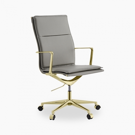 Bria High Back Office Chair, Grey & Brass