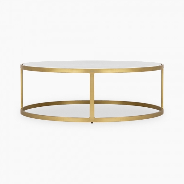 White Marble Madison Round Coffee Table, Round Brass Coffee Table