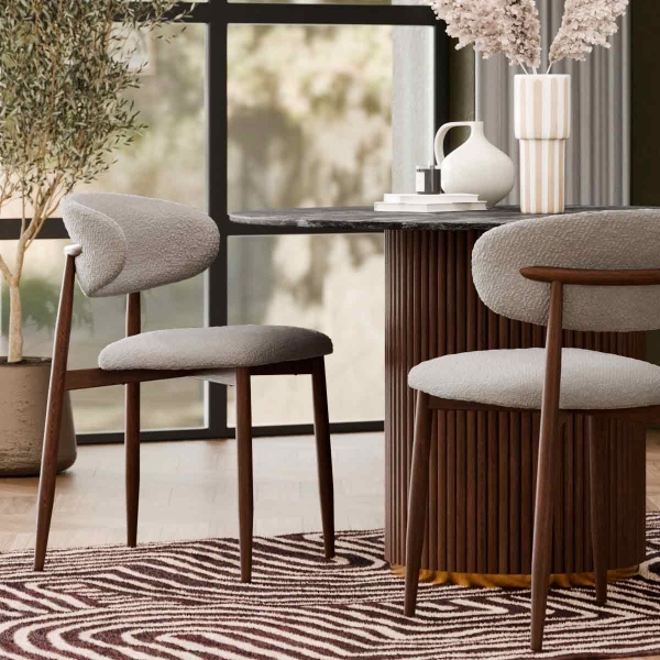 Halston Dining Chair Speckled Stone Sustainable Boucle Walnut Effect Cult Furniture