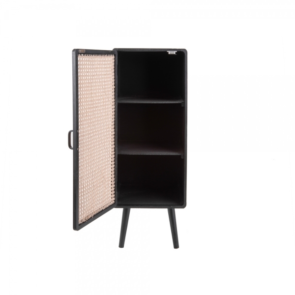 Black Wade Tallboy Cabinet with Natural Rattan Vintage Cabinets